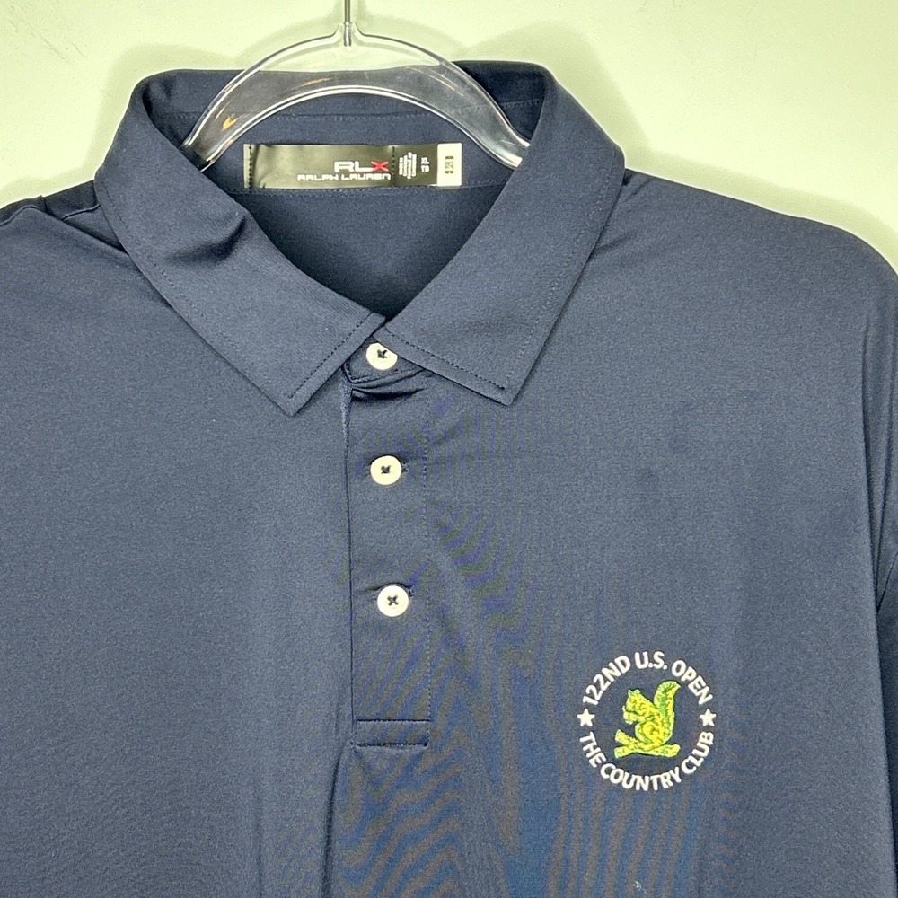 RLX Ralph Lauren Men XL Navy Blue US Open Golf Polo The Country Club Dewars Logo